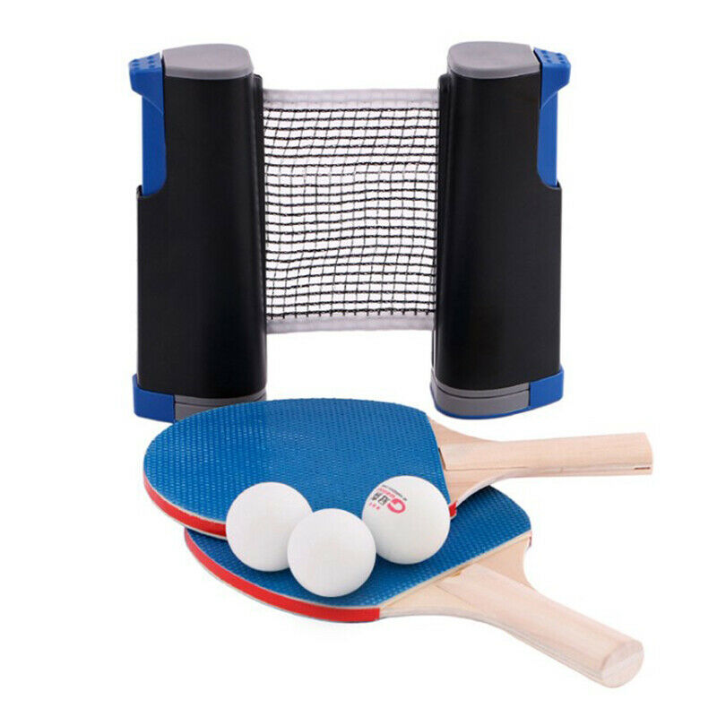 Table Tennis Ping Pong Set 2x Paddle Bats & Extending Net & 3 Balls PortabDD