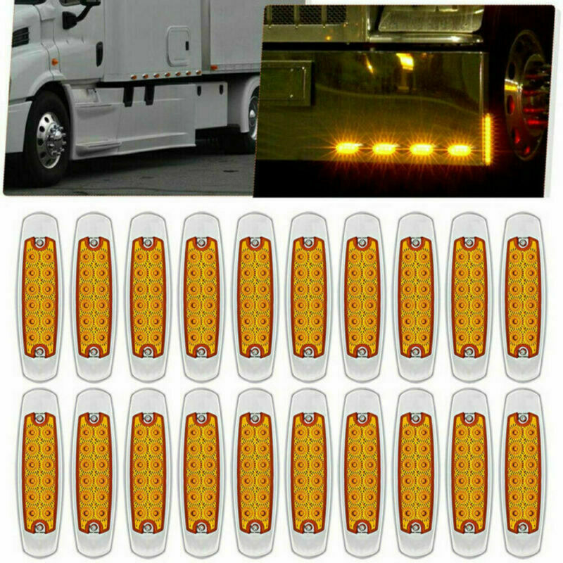 12 PCS Amber Side Marker Light Clearance 12-LED Truck Trailer For Peterbilt 12V