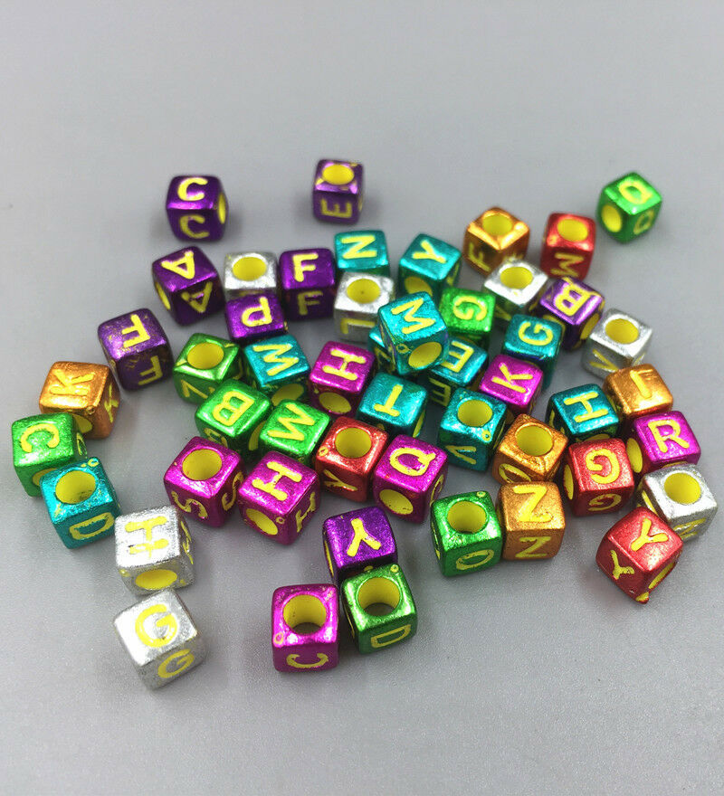 100pcs Mixed-color Cubic Acrylic Letter/ Alphabet crafts Spacer Beads 6x6mm