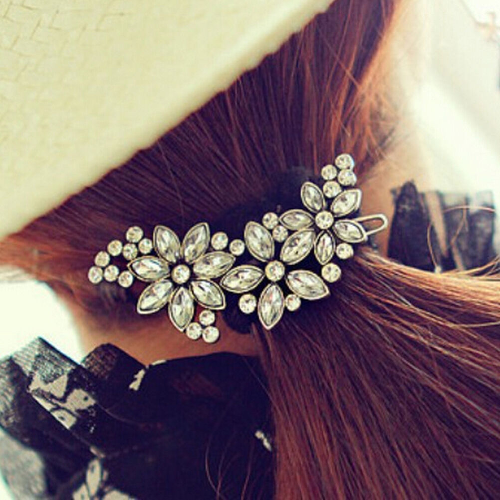 Women Bride Flower Headwear Rhinestone Barrette Crystal Hair Clip Bobby Pi.l8