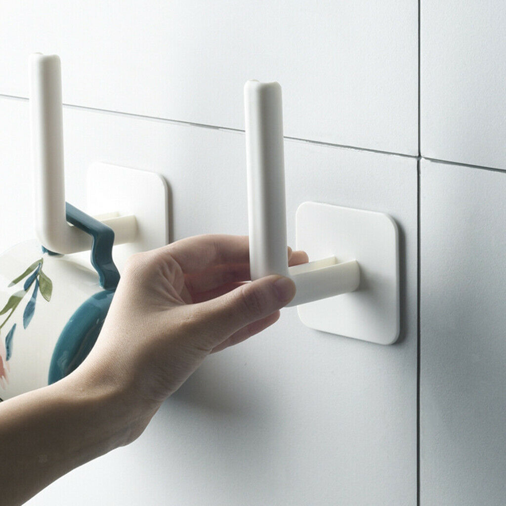 2pcs Adhesive Toilet Paper Roll Holder Kitchen Towel Rack Tea Cup Organizer