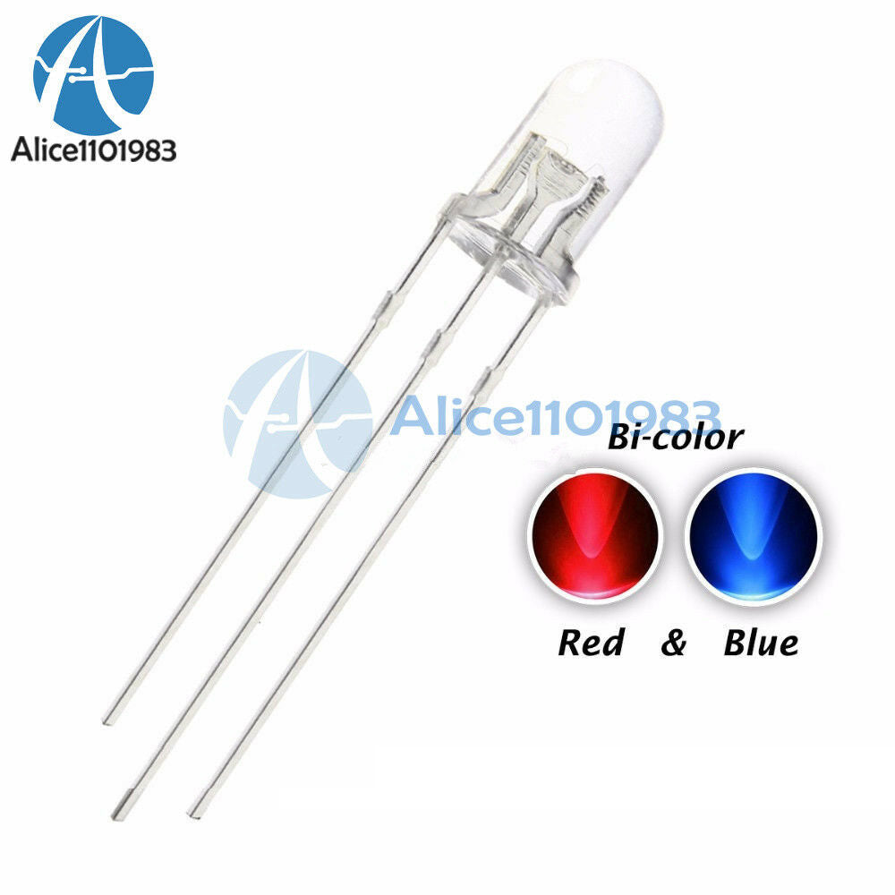10pcs 5mm Dual Bi-Color Red Blue Bright 3-Pin Water Clear bulb LED Common Anode