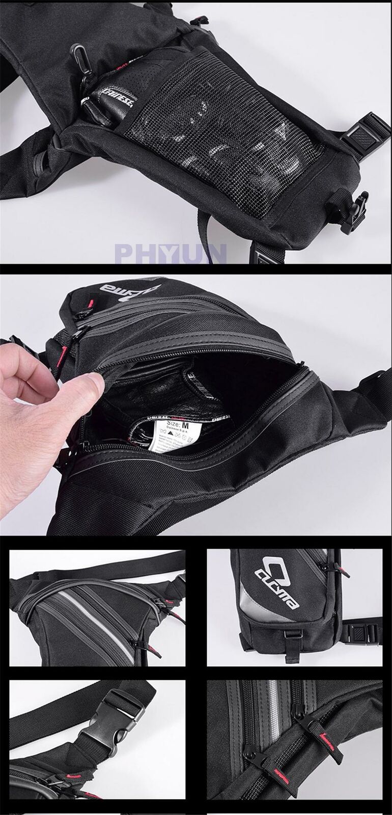 Outdoor Motorcycle Bike Drop Leg Bag  For Men Women Multi-Function Travel Black