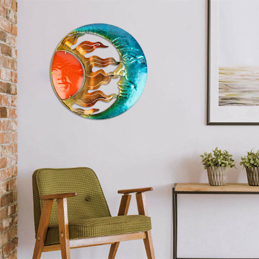 Metal Sun and Moon Stars Hanging Wall Art Sculpture Indoor Outdoor Art Decor @