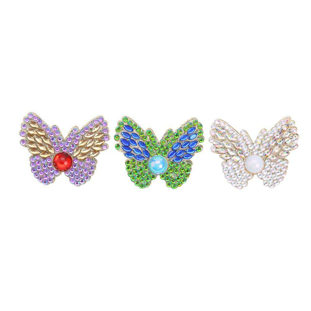 3pcs DIY Butterfly Full Drill Diamond Brooch Women Elegant Sweater Badges @