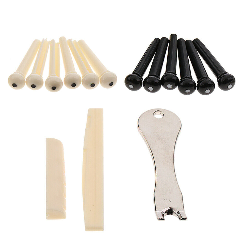 6 String Acoustic Folk Guitar Saddle Nut Pin Puller Bridge Endpins Set