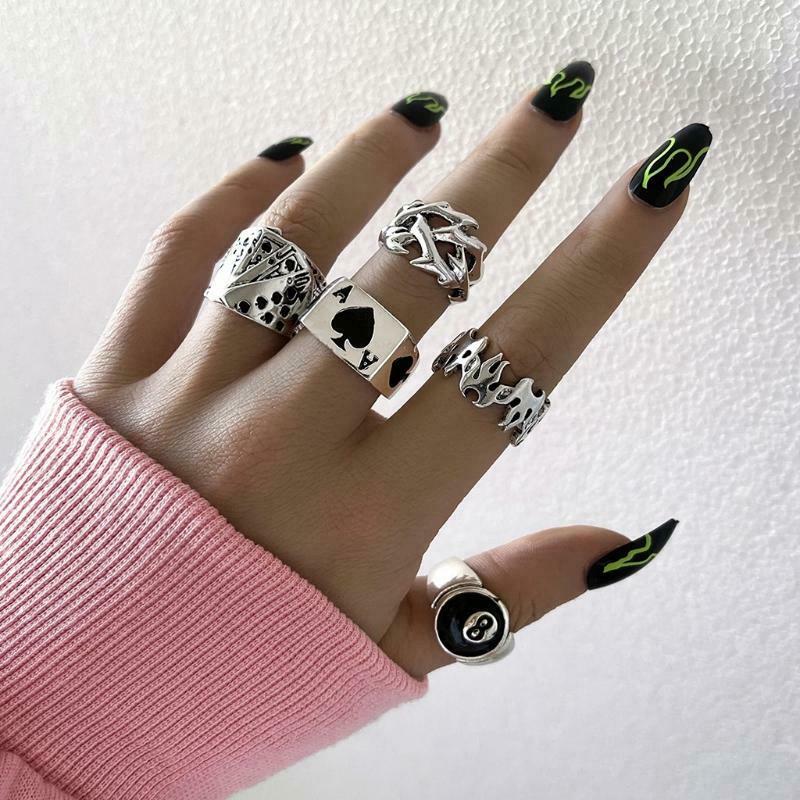 5 Pieces Unique Design Billiards Ring for Men Playing Poker Card Engagement Ring