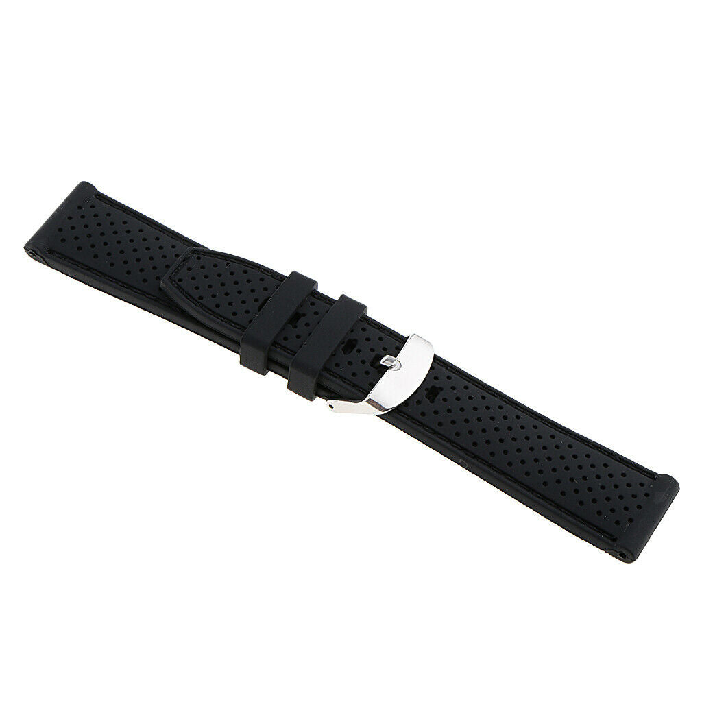 Elegant Charm Unisex Silicone Watchband Stainless Steel Buckle Black 22mm