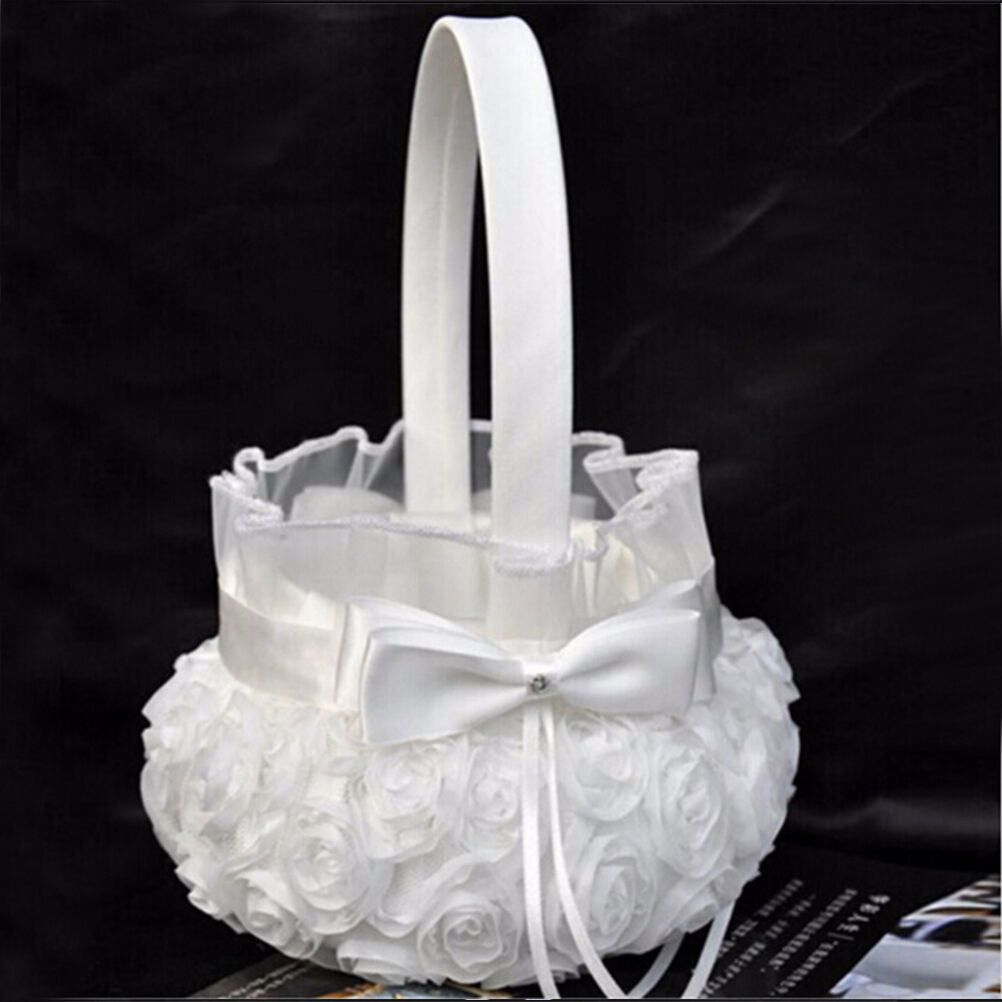 Wedding Ceremony Party Love Case Satin Bowknot Rose Flower Girl Basket Y JRM SJ