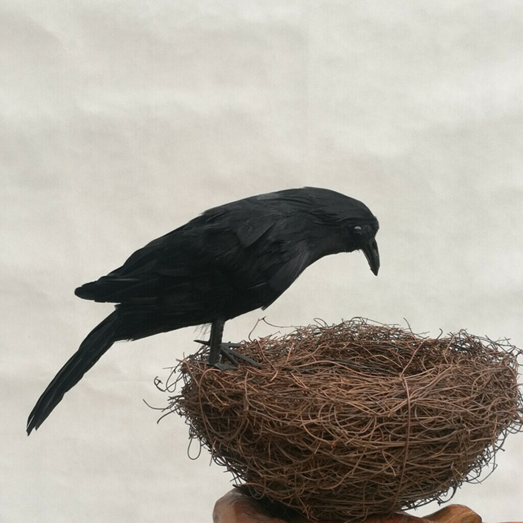 2pcs Lifelike Artificial Birds Realistic Raven Magpie Tree Decor
