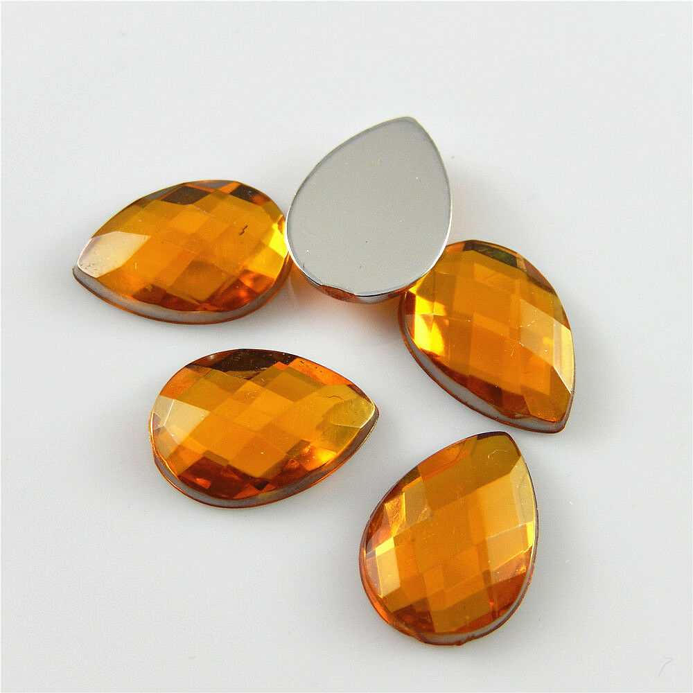 200 pcs Orange Colors Acrylic Teardrop Shaped Crystal Flatbacks Crafts 14x10mm