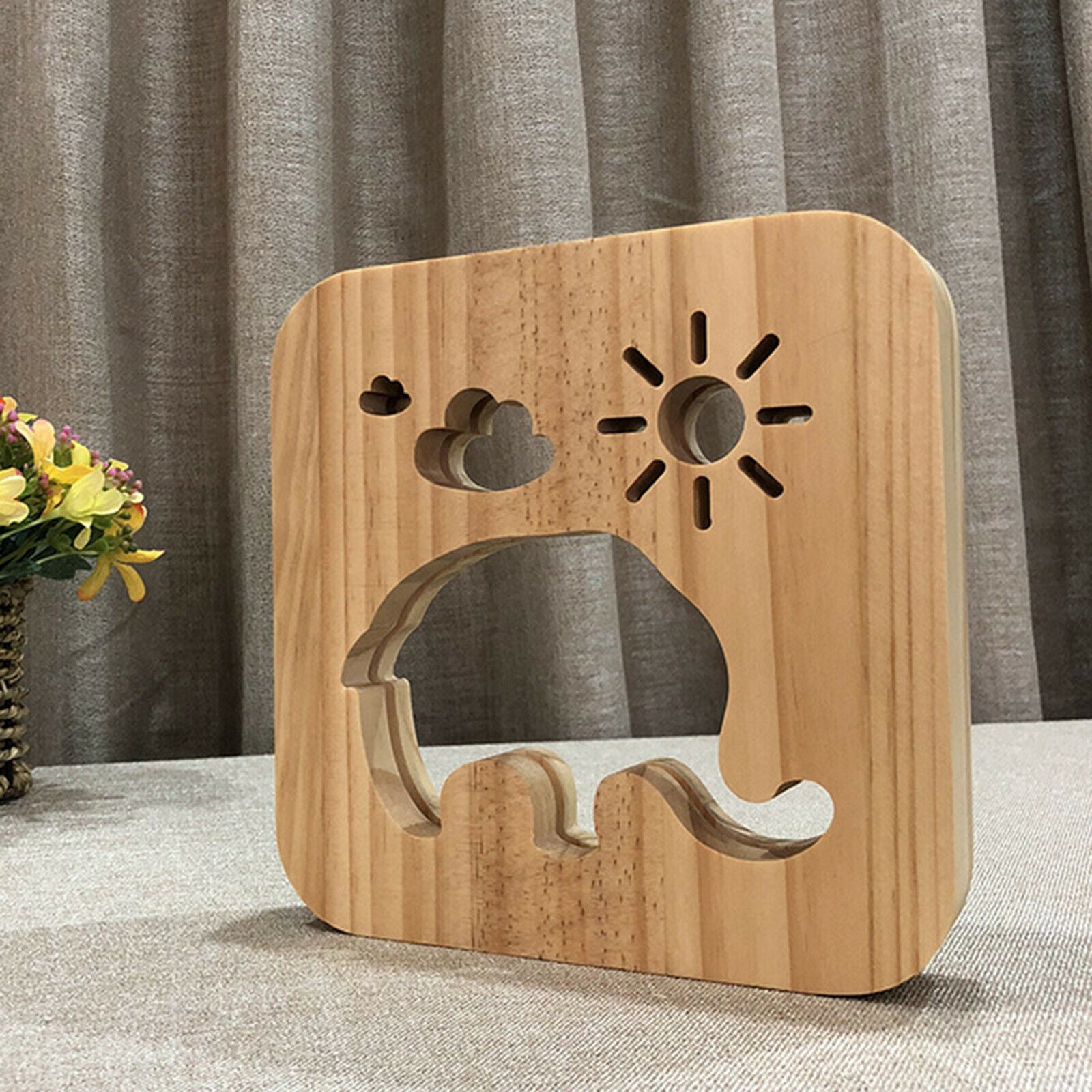 Wood Night Light Elephant Carved Animal Shape Table Lamp Bedroom Ornaments