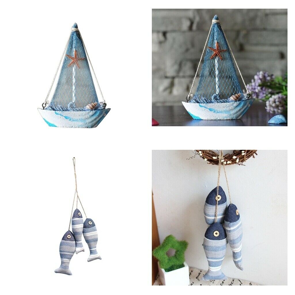 2Pcs Mediterranean Nautical Tropical Fishing Sailing Boat Fishes Ornament