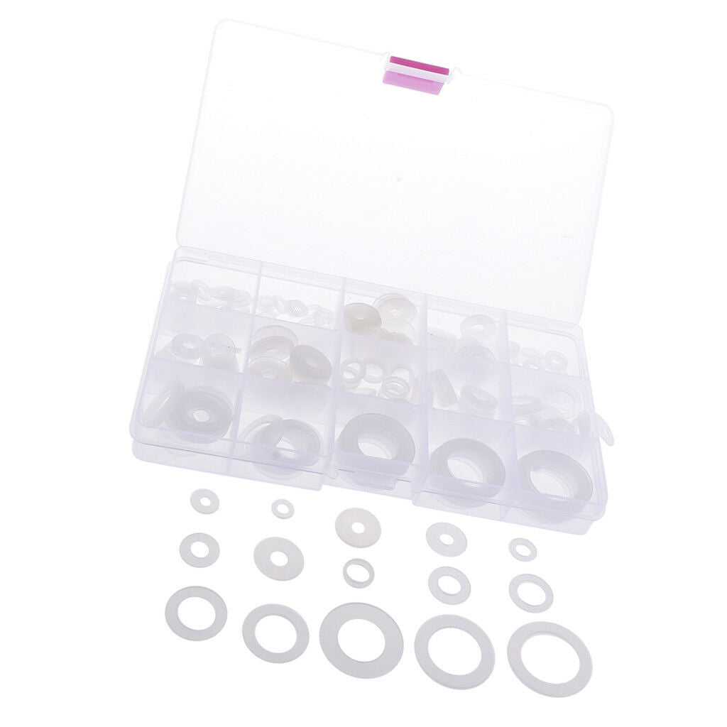250Pcs [15-SIZE] White Nylon Insulating Flat Washers Gaskets Assortment Set