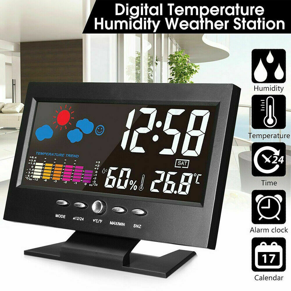 Desk Led Digital Alarm Clock Time Snooze Calendar/Weather/Date/Temp LCD Display