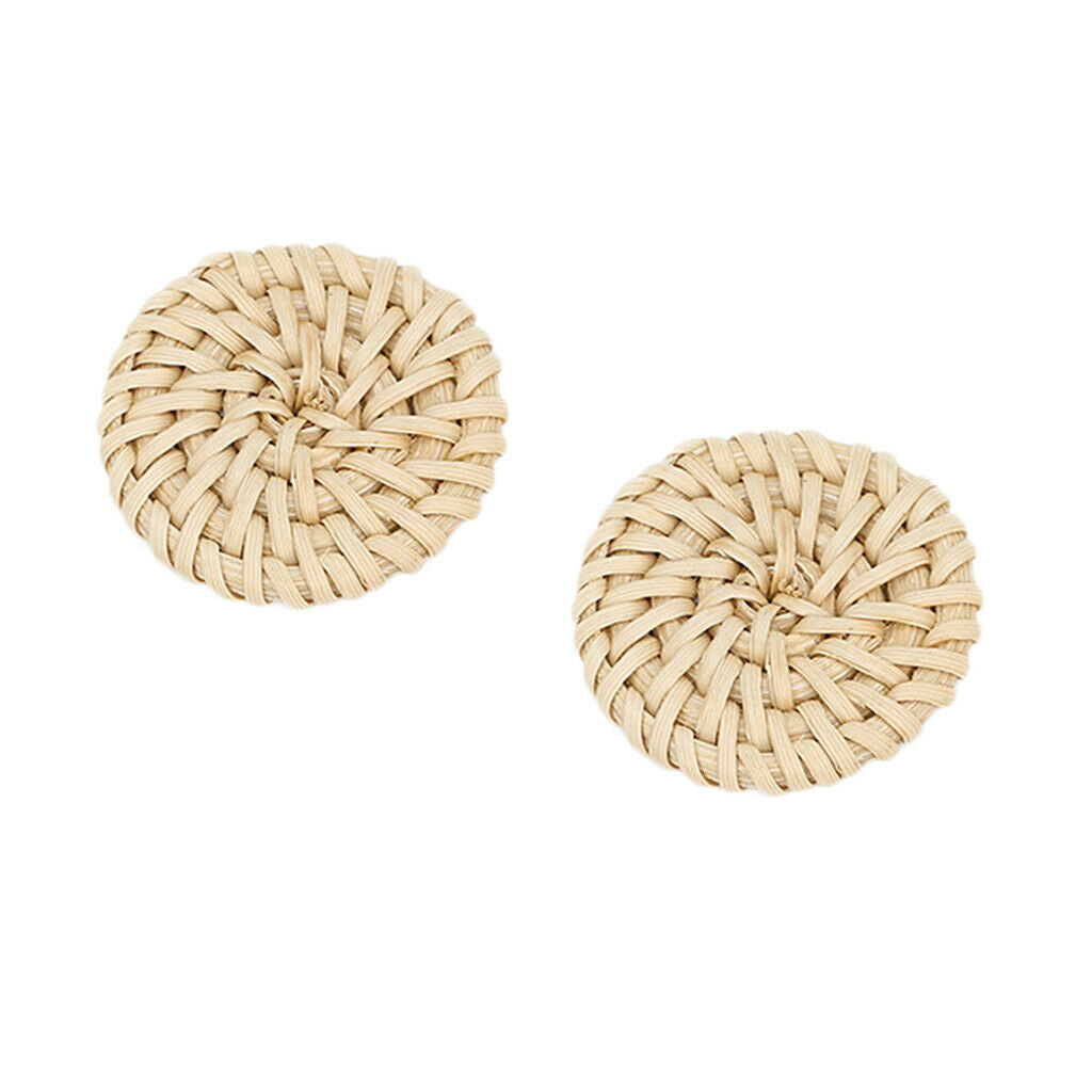 3 Assorted Shapes Rattan Earring DIY - Light Yellow, Round