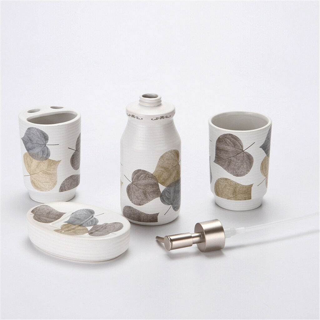 4 Pcs Autumn Leaves Bathroom Toothbrush Holder Tumbler Soap Dish White
