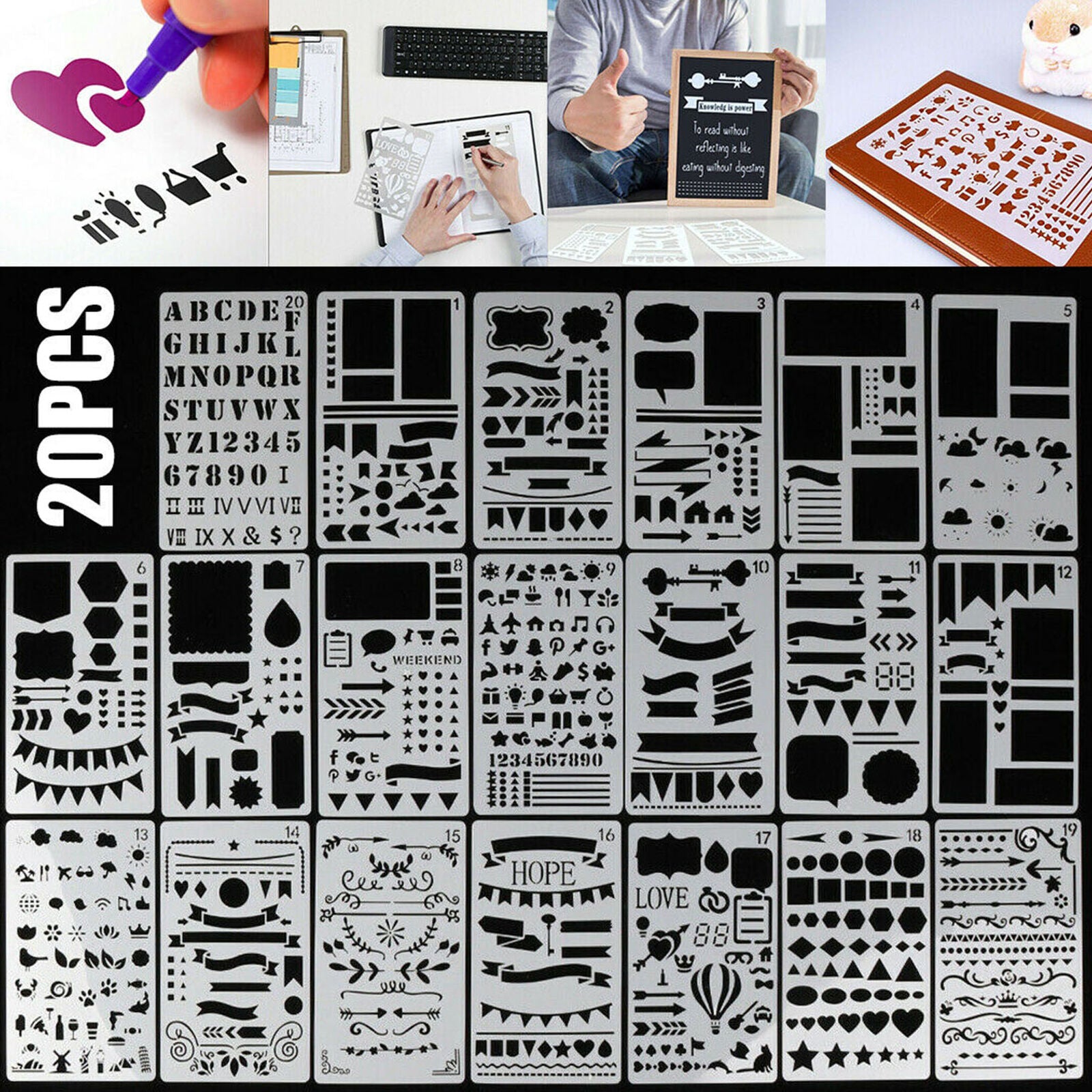 20x Bullet Journal Stencil Plastic Planner DIY Drawing Template Diary Craft Sale
