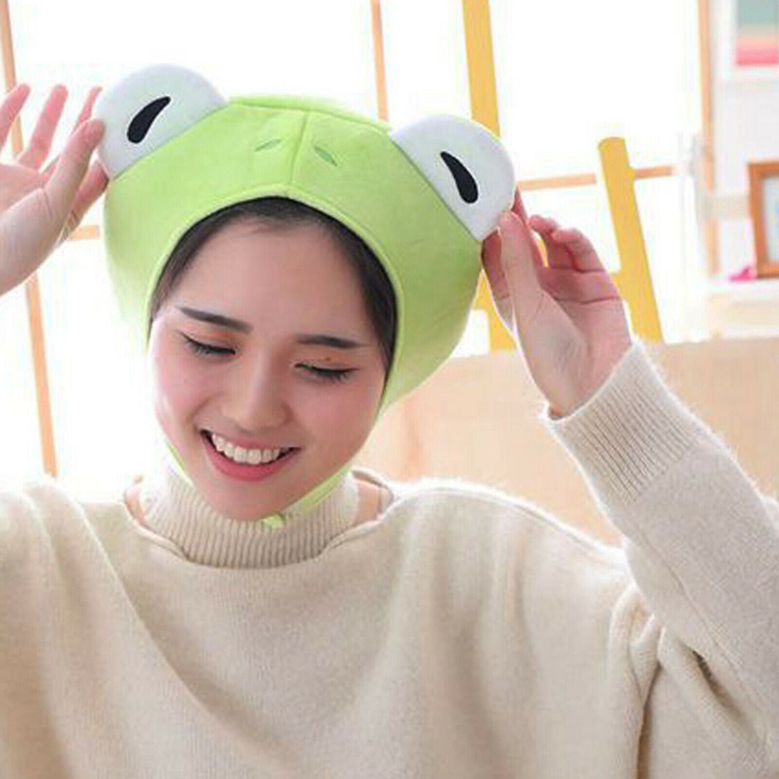 2pcs Bunny Ear Hat Plush Head Warmer Party Funny Frog   Beanie New Year