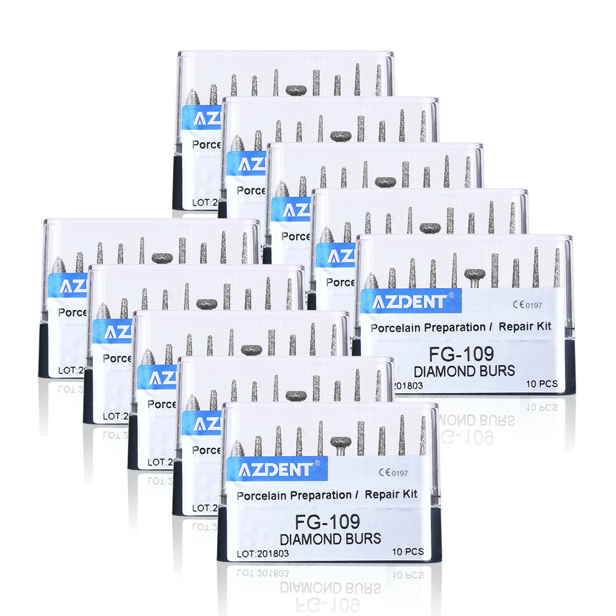 50X AZDENT Dental Diamond Burs FG-109 Porcelain Preparation Repair 10pc/pack