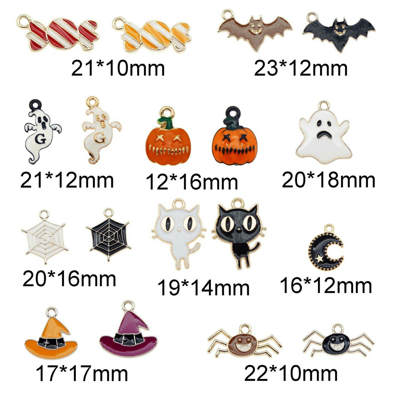 18PCS Assorted Alloy Pumpkin Spider Enamel Charm Ghost Pendant Halloween Jewelry