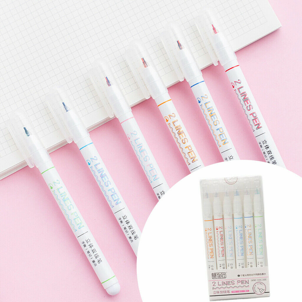 6Colors Double Line Pen Arts Drawing Graffiti Doodle Pens Diary DIY Craft