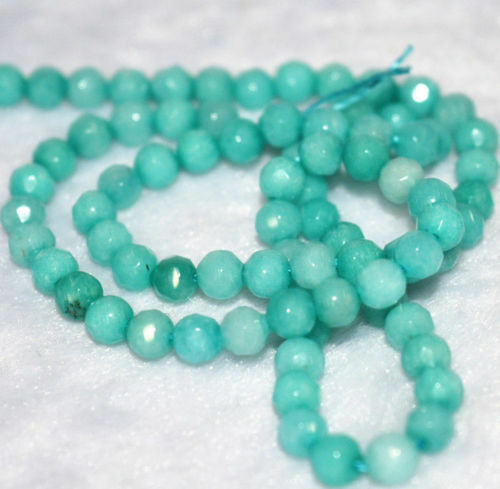 Beautiful 4mm Faceted blue Amazon Emerald Round Gems Loose Beads 15 "A+