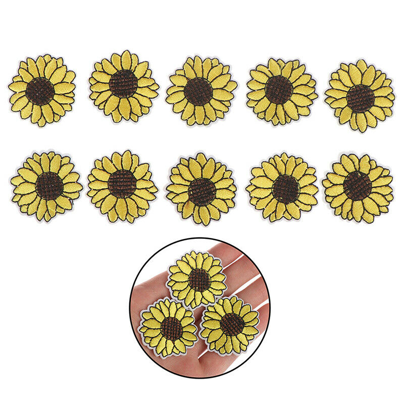10Pcs Yellow Sunflower Patches Iron on Patch Embroidered Applique Sewing CraDEAU