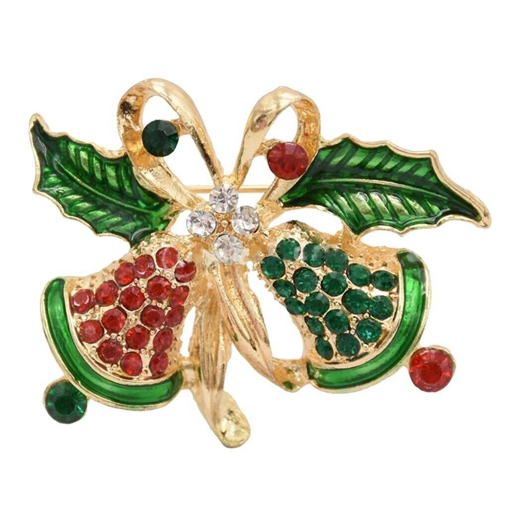 Crystal Christmas Bell Brooch Pin Xmas Party Ornaments Gift Xmas Corsage