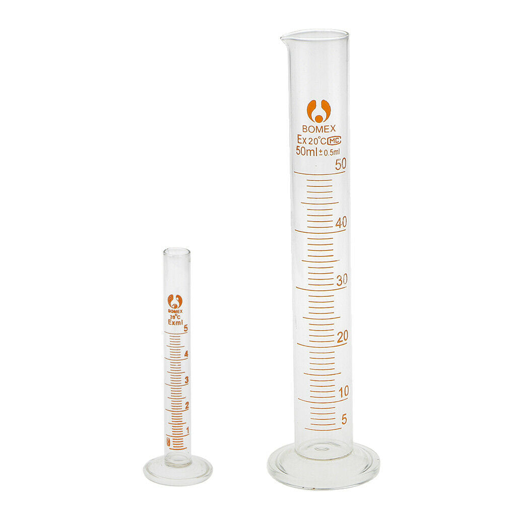2Pcs Scientific Glass Measuring Graduated Cylinder Laboratory 5ml&50ml