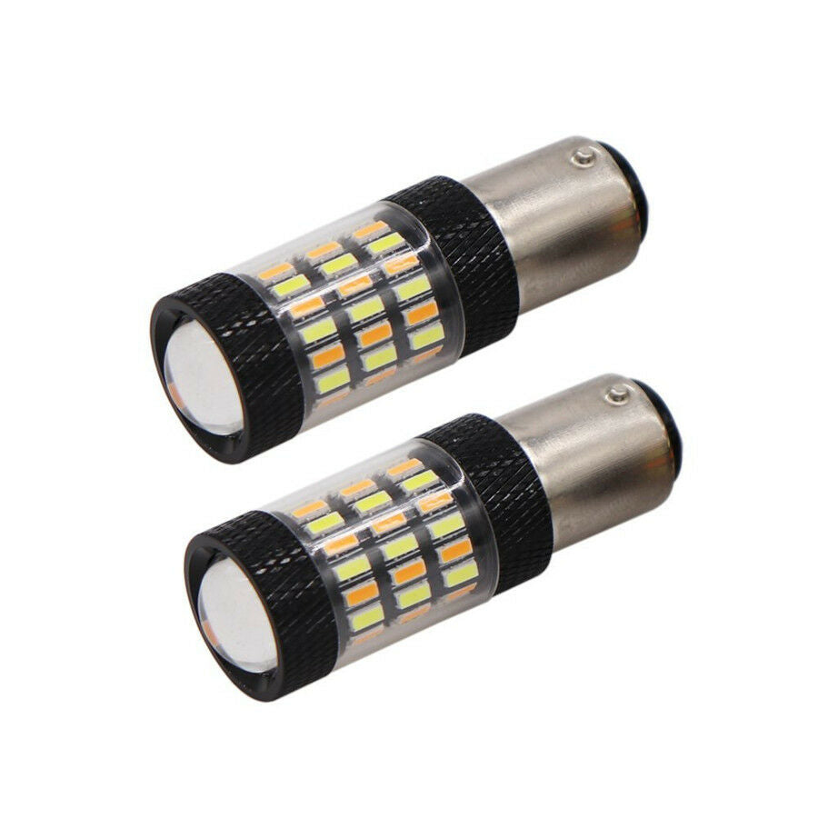 1 Pair  1157 4014 White Amber Dual Color Switchback LED Turn Signal Lights 60SMD