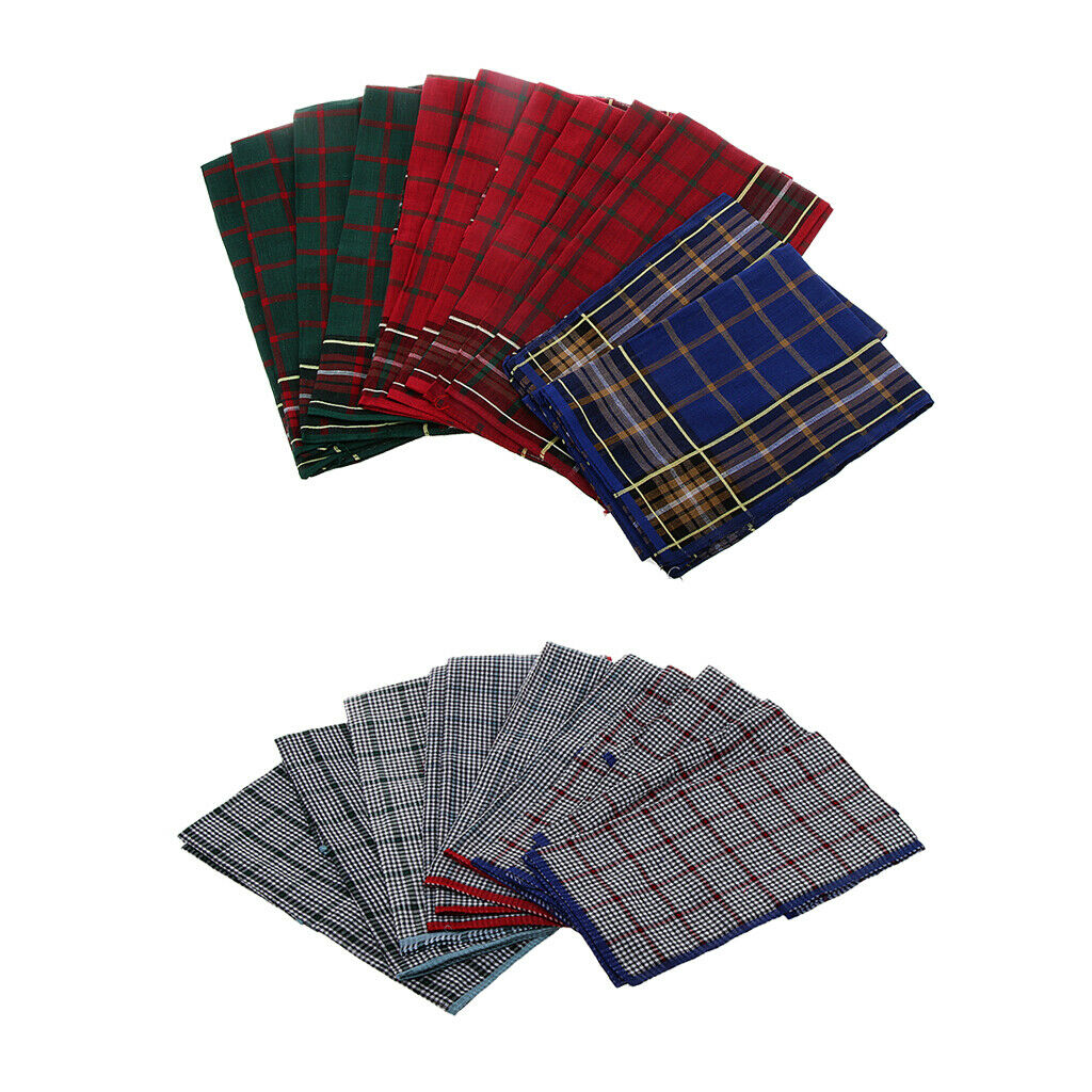 24 Packs Classic Plaid Handkerchiefs Kerchief Pocket Square Hankie Assorted