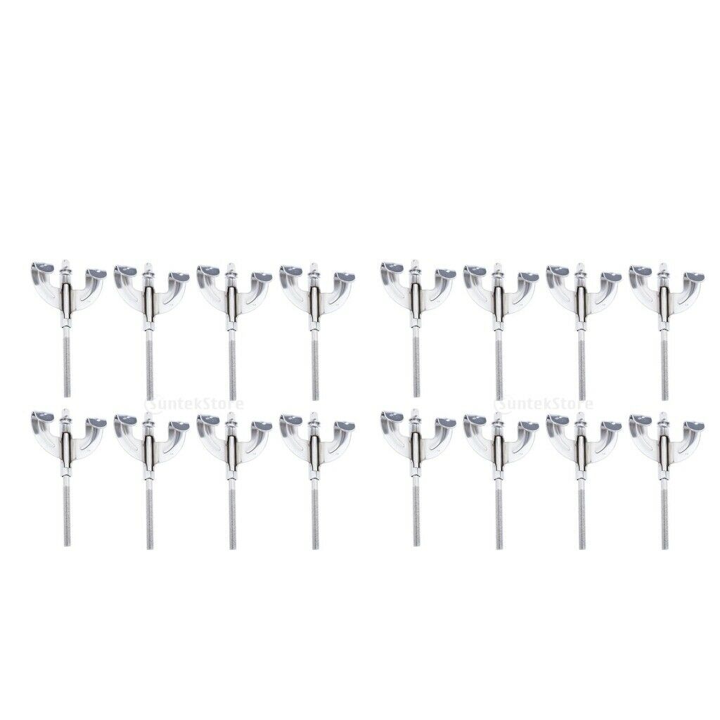 16pcs Durable Bass Drum Claws Hook w/ Tension Rods 100mmx6mm Repair Chrome