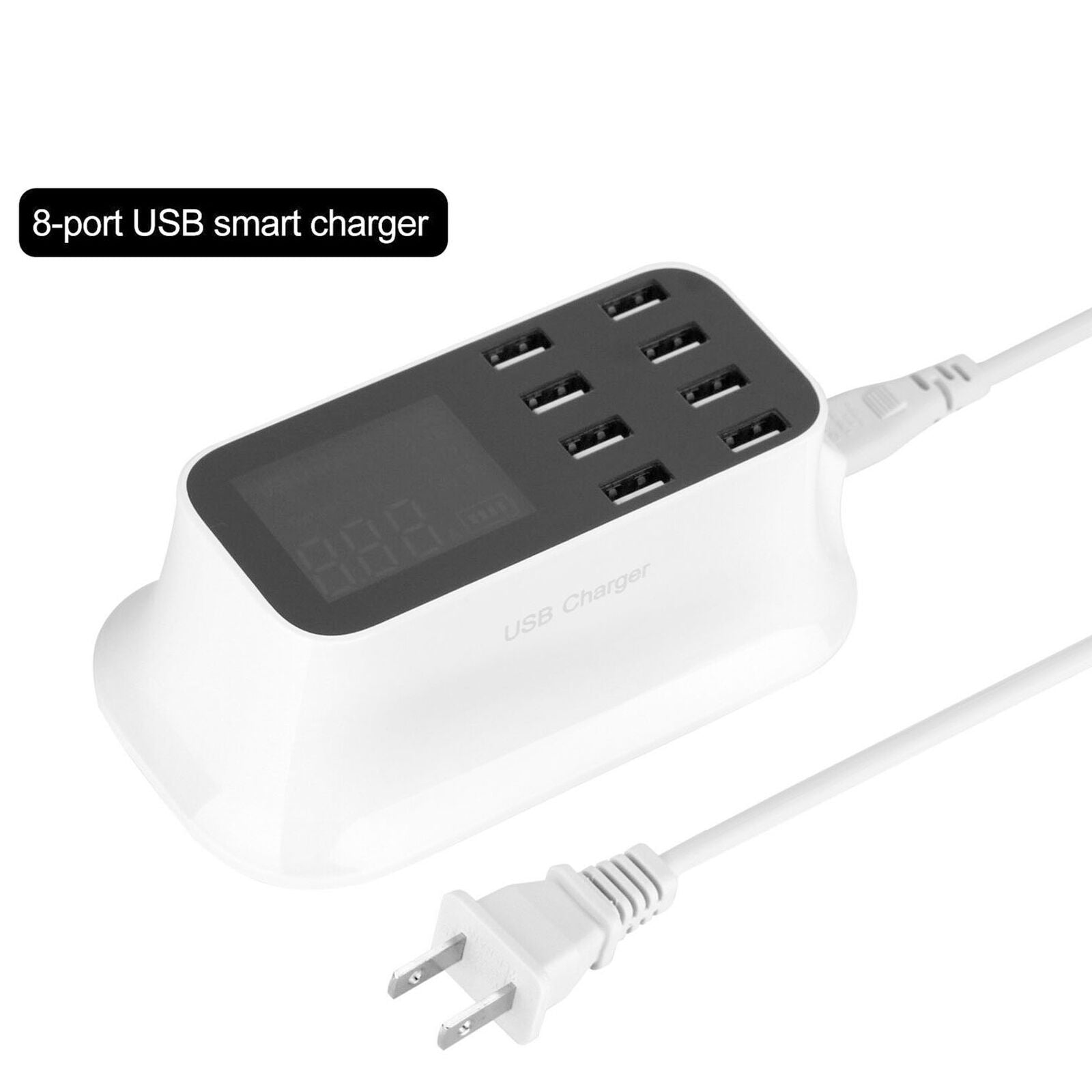 8 Multi-Port USB Adapter Desktop Wall Charger Smart LCD Display Charging Station