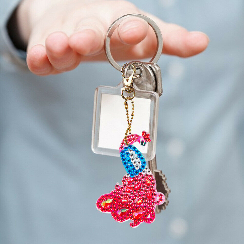 Keyring Full Drill Diamond Key Chain 4pcs DIY Phenix Pendant Embroidery Keyrin @