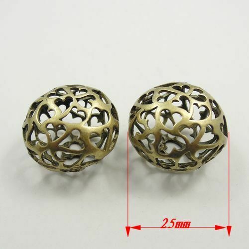 4 pcs Antiqued Bronze Ball Hollowed Hearts Pendant Charm Brass Crafts 25*25*18mm