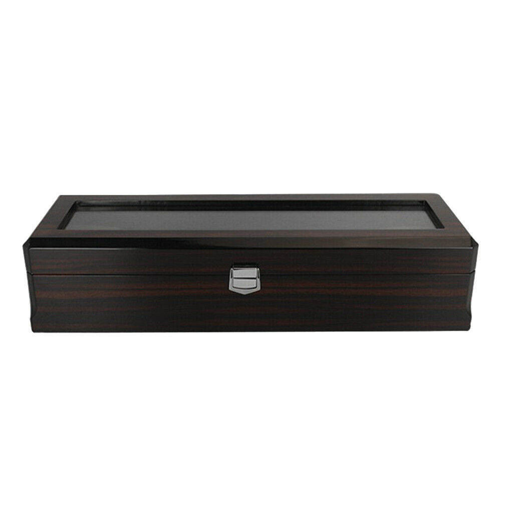 6 Slots Wood Watch Box Display Jewelry Case Storage Organizer Velvet Cushions