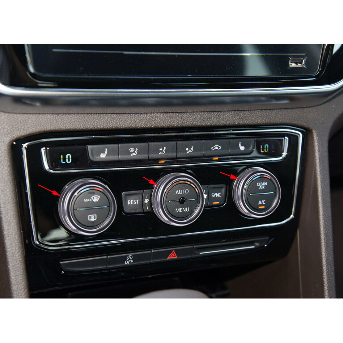 3pcs Black AC Switch Knob Ring Cover Fit for VW Atlas Cross Sport 2020 2021 new