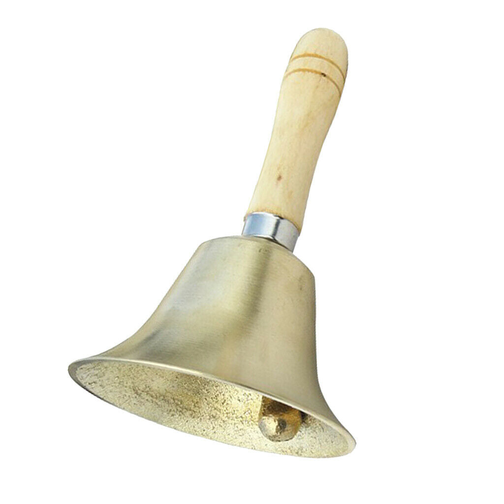 Golden Wooden Handle Copper Handbell Dinner Call Service Bell 15 x 8cm