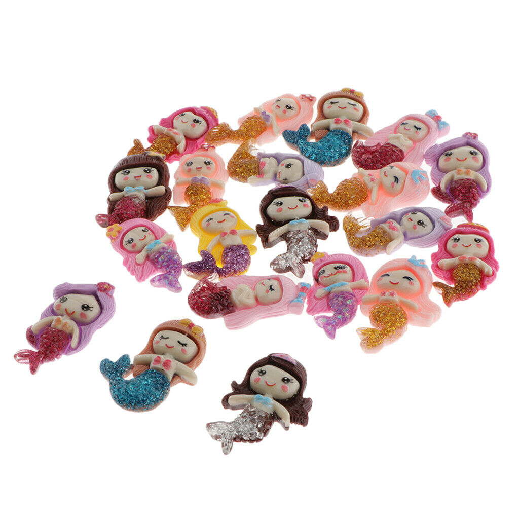 20pcs Cartoon Mermaid Flatback Bead for Handcraft Phone Case Decor Ornament