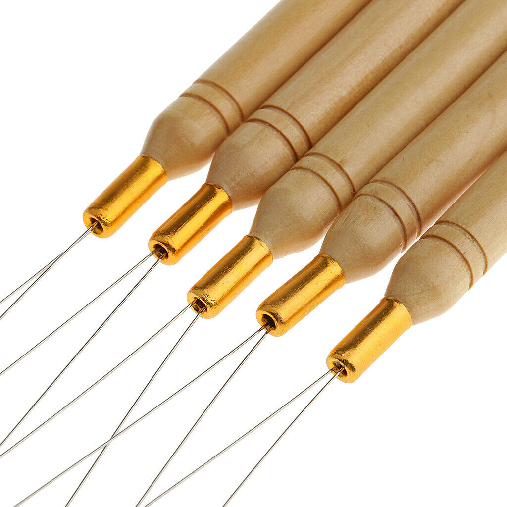 5 x Micro Ring Wooden Handle Loop Needle Extension Hook Threader