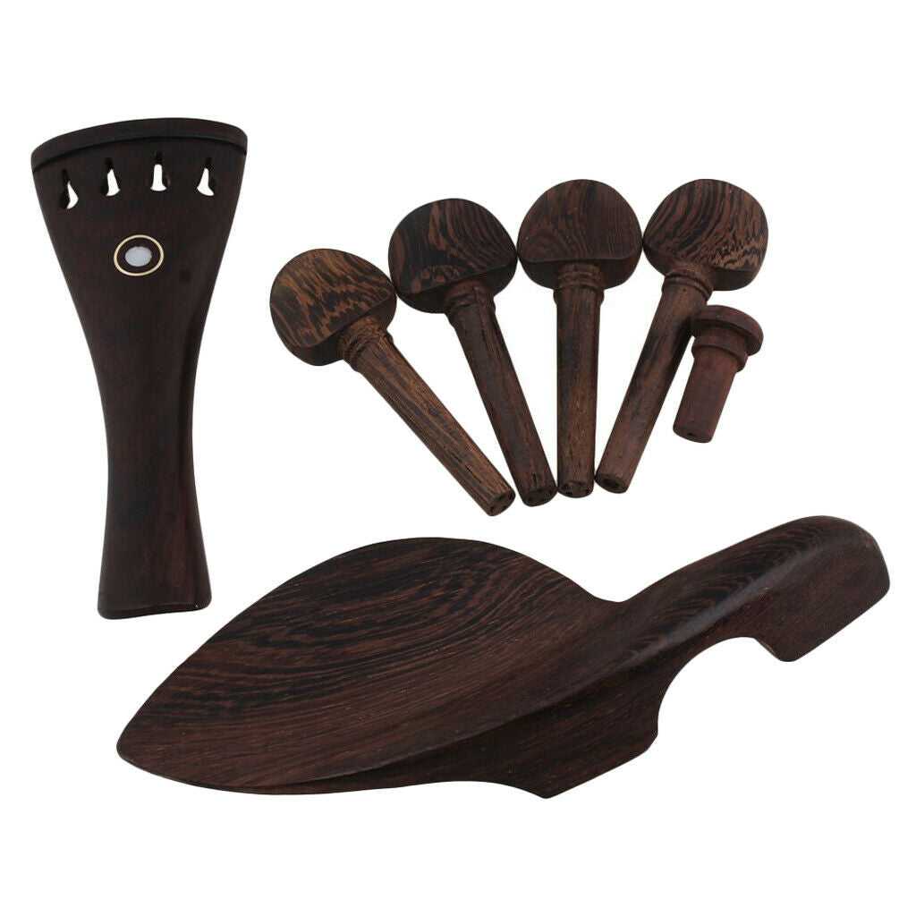 Wood Violin Pegs Chin Rest End Pin Tailpiece Set for 4/4 Violin Replacement