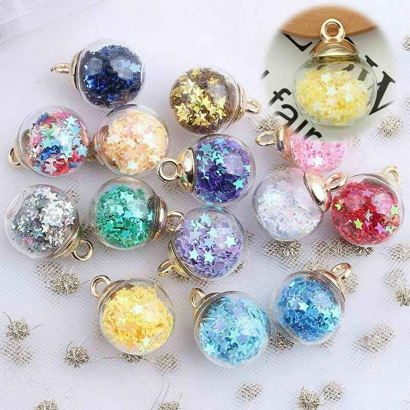 20Pcs Mini Glass Ball Pendants Confetti DIY Making Round Transparent Jewelry Set