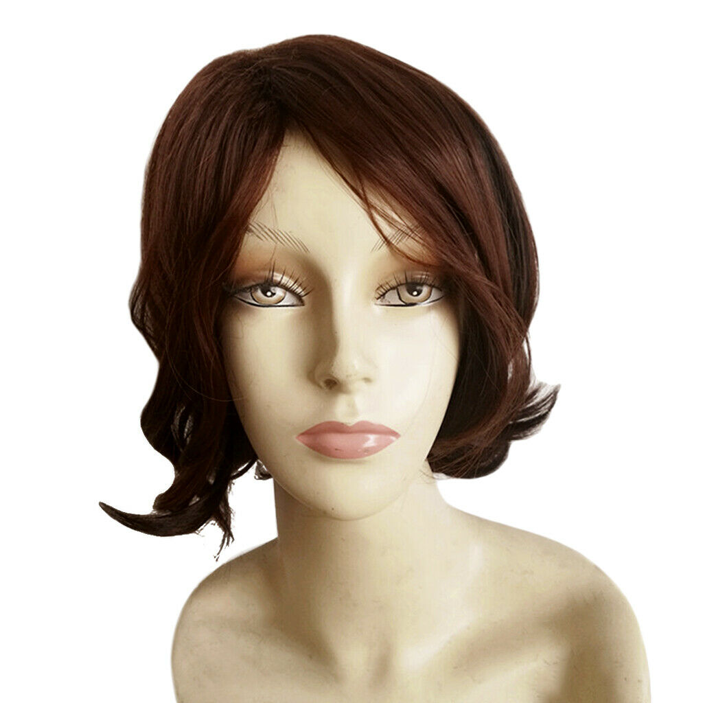 Chic Unisex Natural Looking Short Wavy Fiber Wigs Full Wig Heat OK Brown