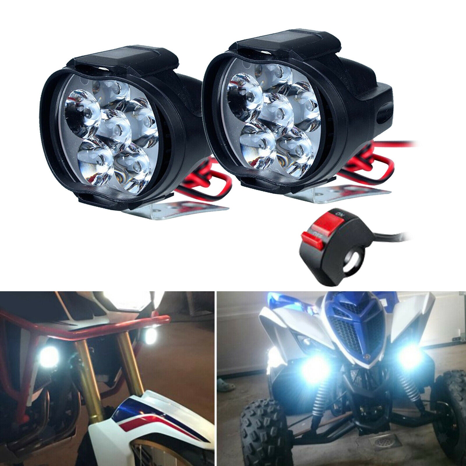 Universal 6 Led Motorcycles Biking Scooter Headlight Switch Head Light Black