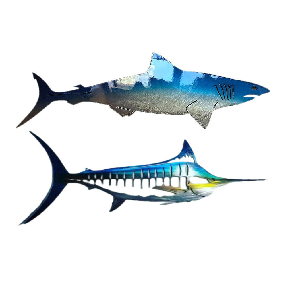 2x Metal Shark Wall Art Decor Art Ocean Fish Hanging Sculpture Garden Patio