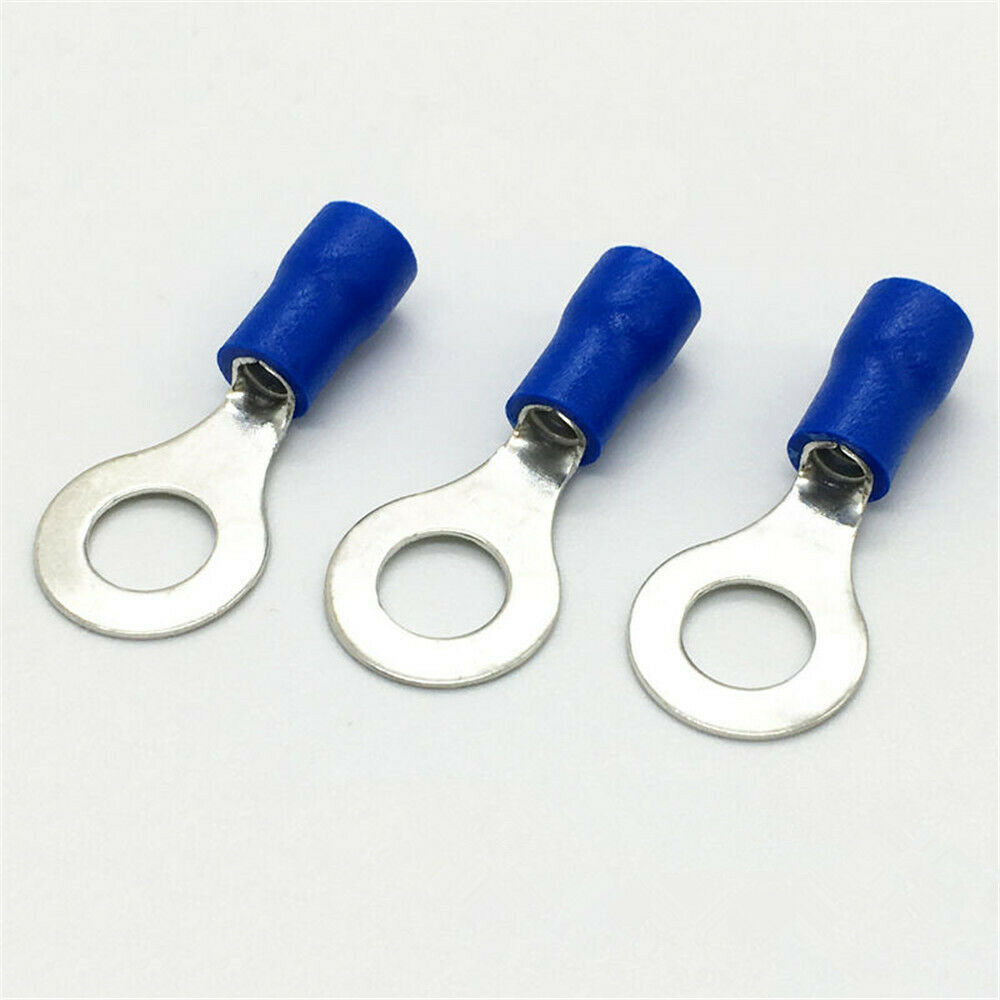 100x RV2-6 AWG 16-14 PVC Sleeve Pre Insulated Ring Terminals Connector 1/4 27A