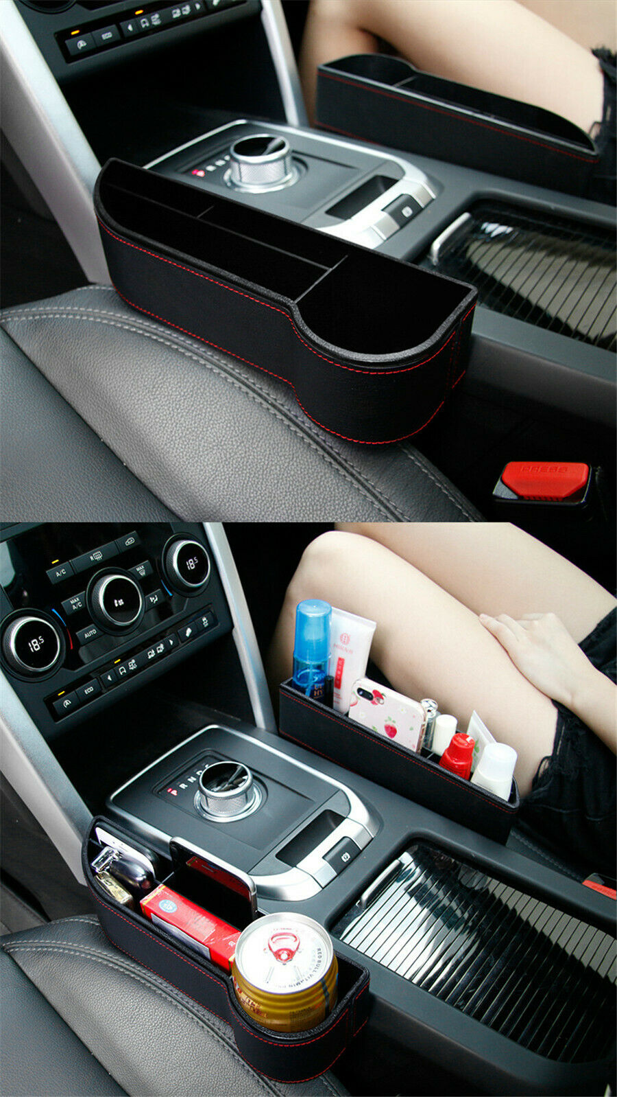 Leather black Car Storage Box Seat Crevice Organizador Phone Holder Cup Holder