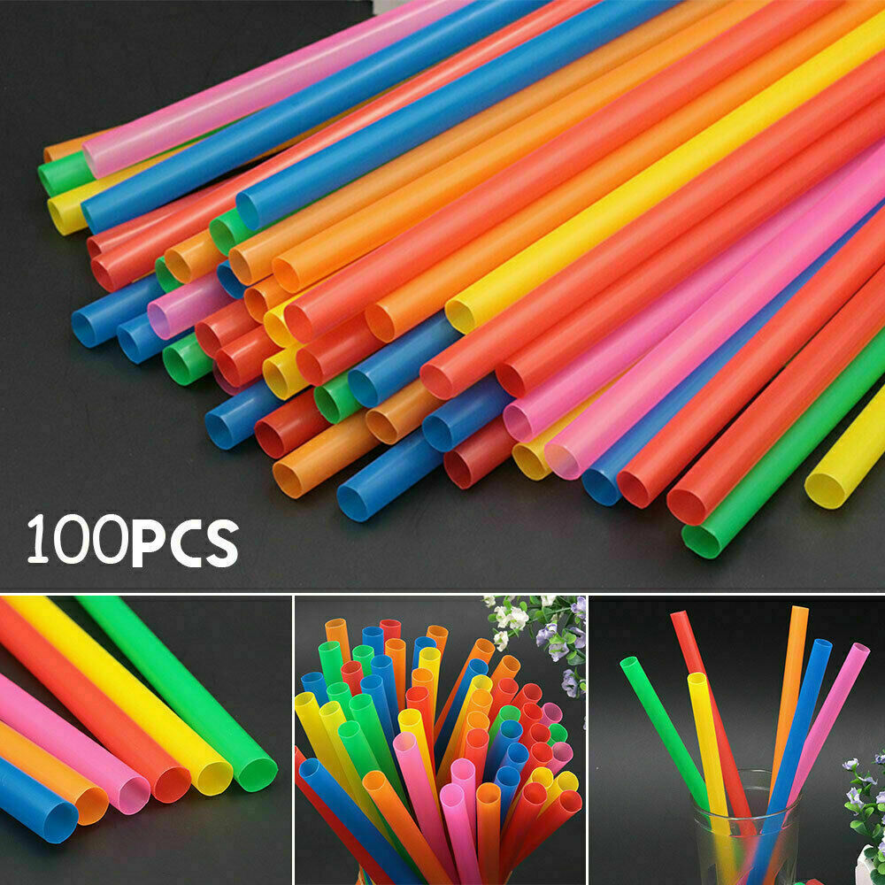 100x 10mm Large Drinking Straws Bubble Tea Smoothie Milkshake Fast