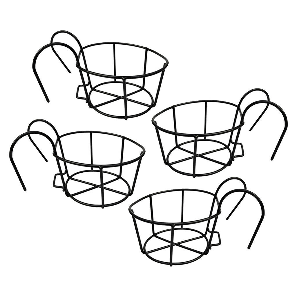 4pcs Black Hanging Rail Flowerpot Holder Planter Pot Container Fence Planters
